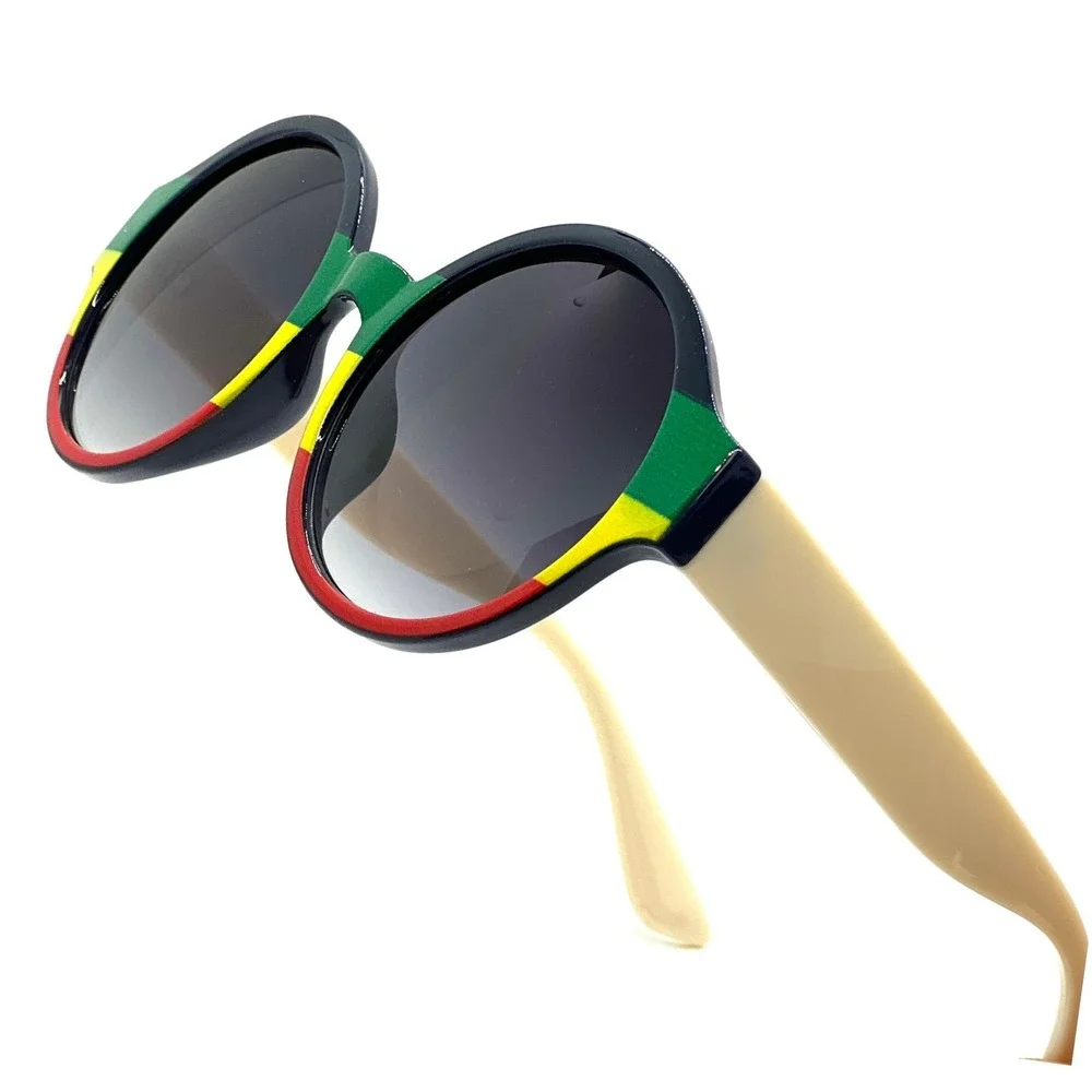 Rasta Sunglasses Round Frame Reggae Colors Funky Fashion Shades Women Retro‎ New